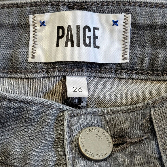 Paige Verdugo Ankle Gray Skinny Jean Mid Rise Distressed Knee Zip Ankle Denim 26 - Picture 10 of 12